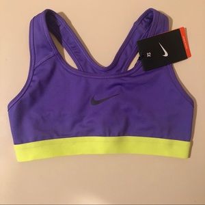 NIKE Women's Medium Support Logo Sports Bra Purple/Neon Yellow Size XS NWT